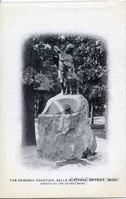 Postcard - The Newsboy Fountain, Belle Isle Park, Detroit, Mich.