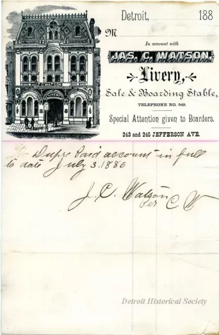 Receipt - James C. Watson Livery