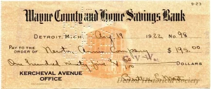 Check, Bank - Wayne County and Home Savings Bank