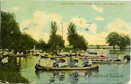 Postcard - Canal Scene and Canoes, Belle Isle, Detroit, Mich.