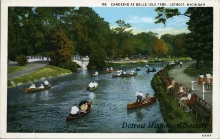 Postcard - Canoeing at Belle Isle Park, Detroit, Mich.