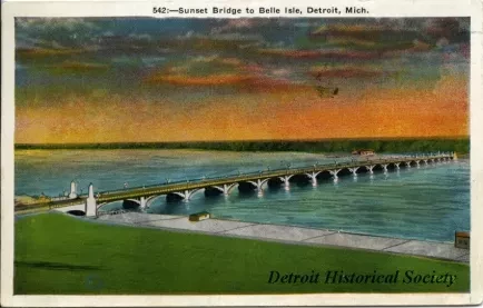 Postcard - Sunset Bridge to Belle Isle, Detroit, Mich.