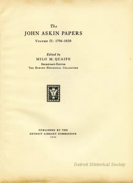 Book - The John Askin Papers