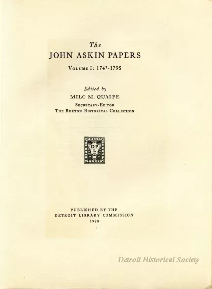 Book - The John Askin Papers