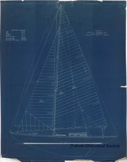 Blueprint - Sail Plan of a 55' x 12'-6" x 6'-1" Auxiliary Sloop