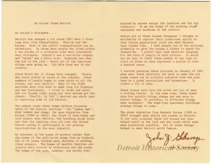 Brochure - An Artist Views Detroit: Paintings by John Z. Gelsavage