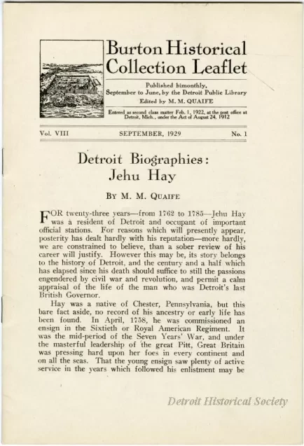 Booklet - Burton Historical Collection Leaflet, Vol. VIII, No. 1