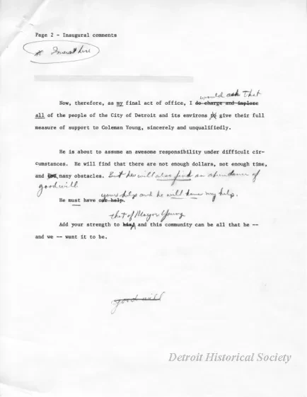 Speech - Inaugural Speech, Jan. 2, 1974 (Draft)