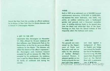 Booklet - Manoogian Mansion:  Official Residence of the Mayors of Detroit