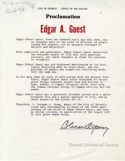 Proclamation - Proclamation: Edgar A. Guest