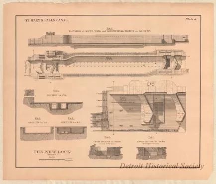 Lithograph - St. Mary's Falls Canal,
The New Lock (1870-1881)