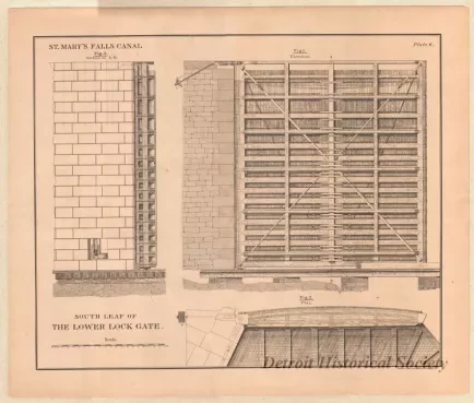 Lithograph - St. Mary's Falls Canal,
South Leaf of the Lower Lock Gate