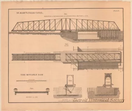 Lithograph - St. Mary's Falls Canal,
The Movable Dam