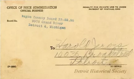 Postcard - Acknowledgment of Return of Ration Evidences