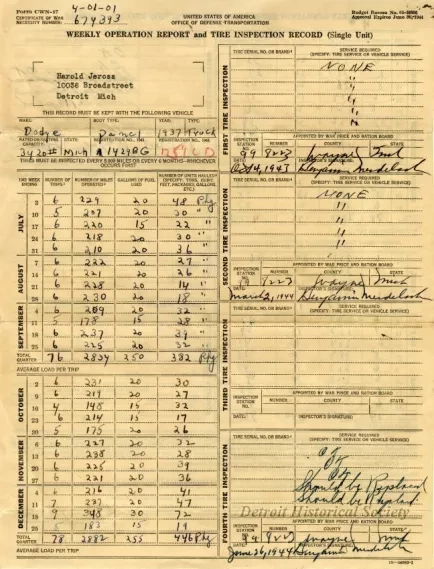 Report, Inspection - Weekly Operation Report and Tire Inspection Record