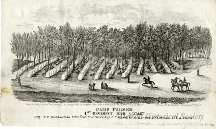 Lithograph - Camp Palmer, 1st Regiment Mich. Cavalry.