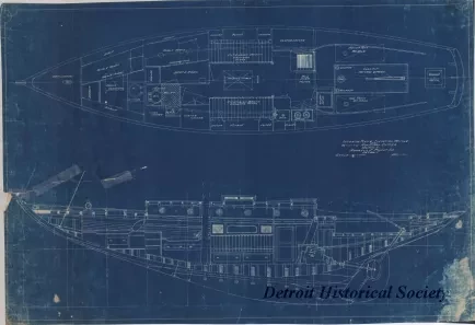Blueprint - Interior Plan & Elevation Profile of a 46' x 11' x 6' Auxiliary Cutter