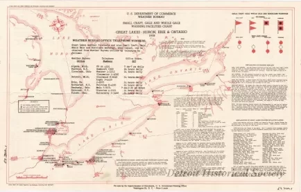 Chart, Informational - U. S. Department of Commerce, Weather Bureau
Small Craft, Gale, and Whole Gale Warning Facilities Chart
Great Lakes: Huron, Erie & Ontario, 1959