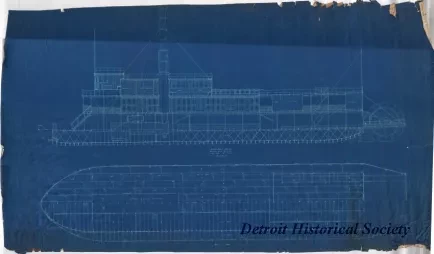 Blueprint - Longitudinal Section, Mexican River Steamer, 
and Main Deck