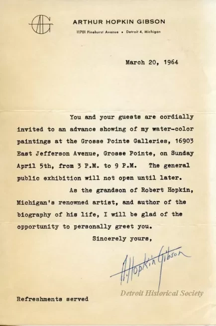 Letter - Arthur Hopkin Gibson Letter