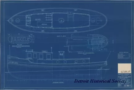 Blueprint - 40 Foot Steel Work Launch, 
Profile and Deck for U. S. Lake Survey Office,
Detroit, Michigan