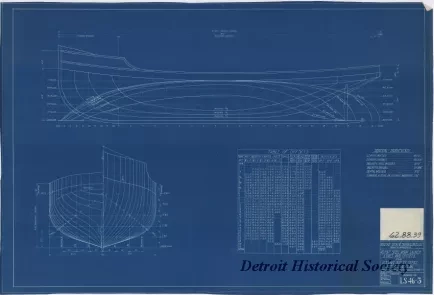 Blueprint - 40 Foot Steel Work Launch,
Lines and Offsets for
U. S. Lake Survey Office, Detroit, Michigan