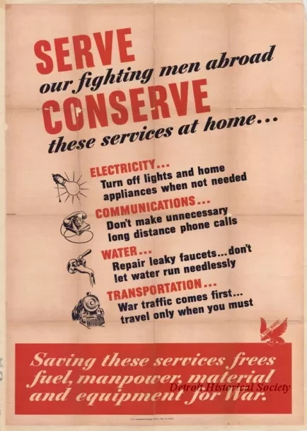 Poster - Serve our fighting men abroad; Conserve these services at home.