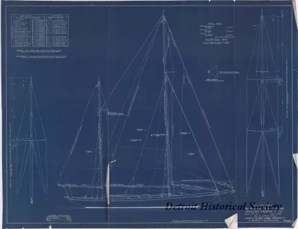 Blueprint - Josephine II, 
Revised Sail Plan for 1938,
Auxiliary Cruising Ketch