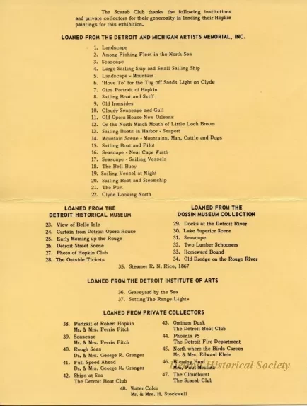 Program - The Scarab Club presents an Exhibition of the Paintings of Robert Hopkin (1832-1909)