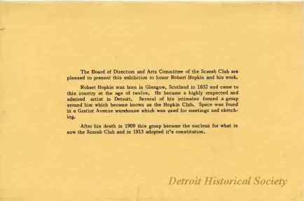 Program - The Scarab Club presents an Exhibition of the Paintings of Robert Hopkin (1832-1909)