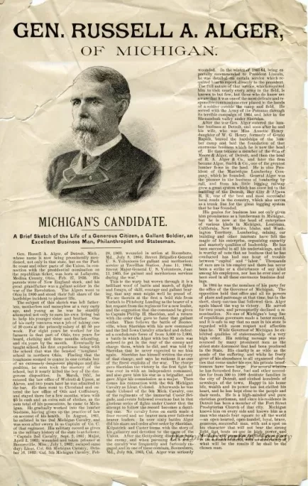 Leaflet - Gen. Russell A. Alger of Michigan