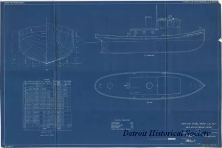 Blueprint - 40 Foot Steel Work Launch,
Lines and Outboard Profile