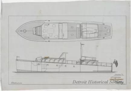 Drawing, Technical - Drawing #1, 55' Cruiser for Harrison Williams, 
Designed by Gar Wood, Algonac, Mich.