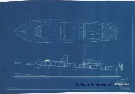 Blueprint - Drawing #1, 55' Cruiser for ----- Designed by Gar Wood, Algonac, Mich