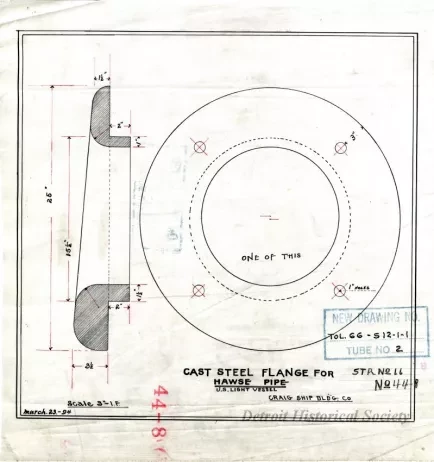 Drawing, Technical - Cast Steel Flange for Hawse Pipe,
U. S. Light Vessel