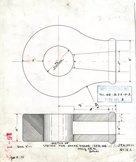 Drawing, Technical - Sketch of Casting for Spare Tiller,
Str. [Steamer] No. 66