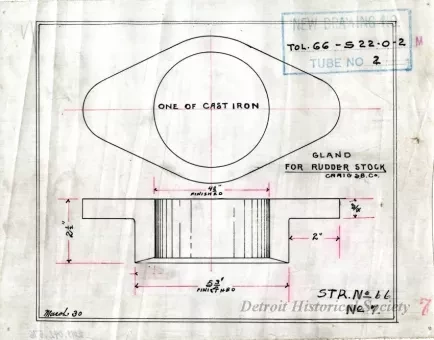 Drawing, Technical - Gland for Rudder Stock,
Str. [Steamer] No. 66