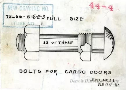 Drawing, Technical - Bolts for Cargo Doors,
Str. [Steamer] No. 66
