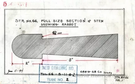 Drawing, Technical - Str. [Steamer] No. 66,
Full Size Section of Stem Showing Rabbet.