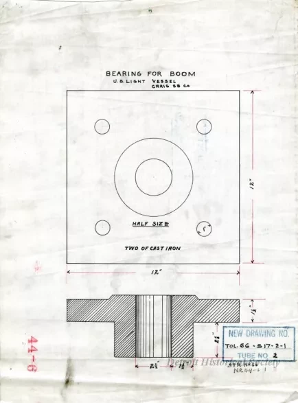 Drawing, Technical - Bearing for Boom, U. S. Light Vessel