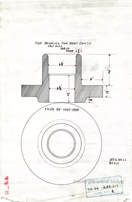 Drawing, Technical - Top Bearing for Boat Davits, St'r. [Steamer] No. 66