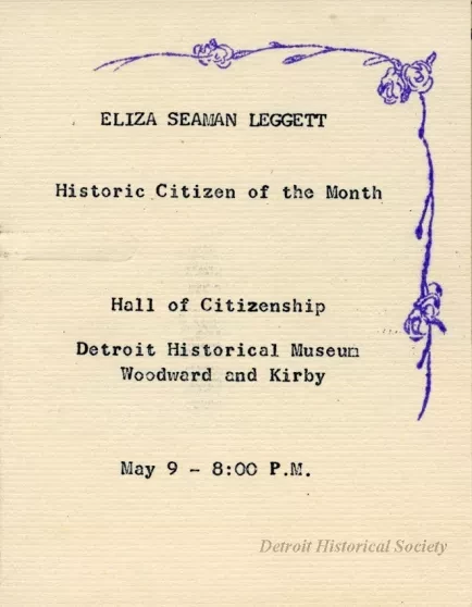 Program - Eliza Seaman Legget, Historic Citizen of the Month