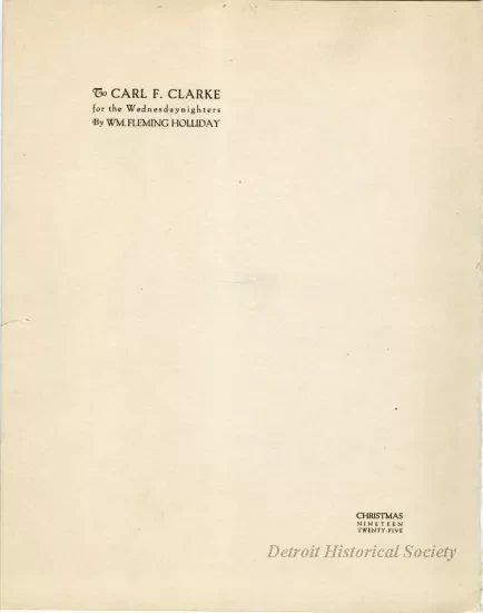 Program - To Carl F. Clarke for the Wednesdaynighters by Wm. Fleming Holliday