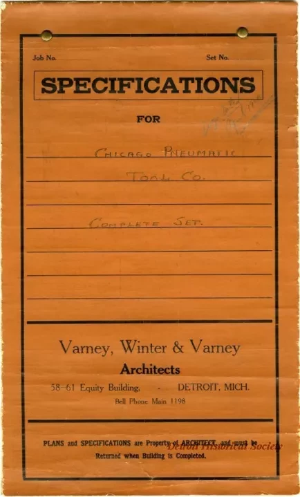 Specification - Specifications for Chicago Pneumatic Tool Co.  Complete Set.