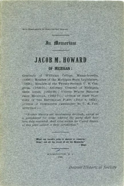 Booklet - In Memoriam, Jacob M. Howard of Michigan