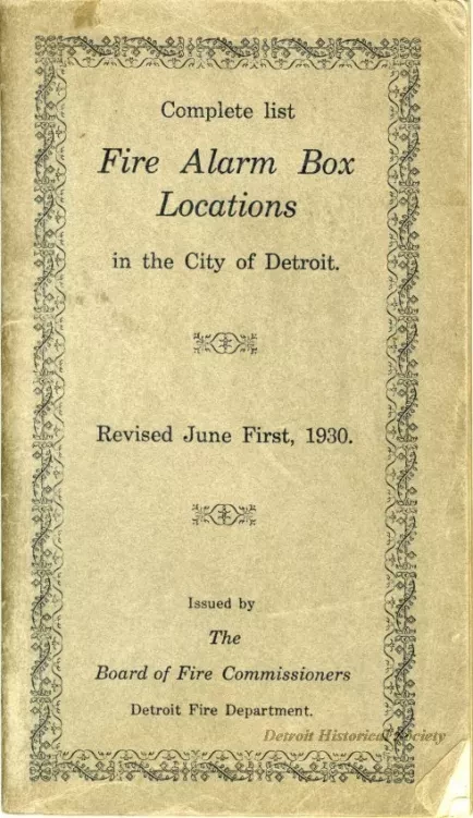 Booklet - Complete List Fire Alarm Box Locations in the City of Detroit