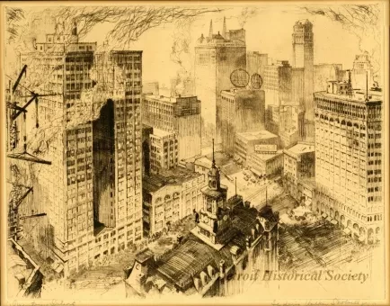 Etching - Downtown Detroit