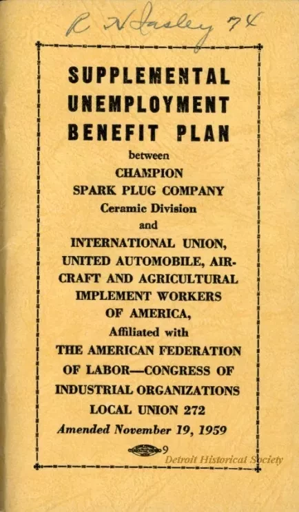 Agreement - Supplemental Unemployment Benefit Plan between Champion Spark Plug Company Ceramic Division and International Union, United Automobile, Aerospace and Agricultural Implement Workers of America, Affiliated with The American Federation of Labor -