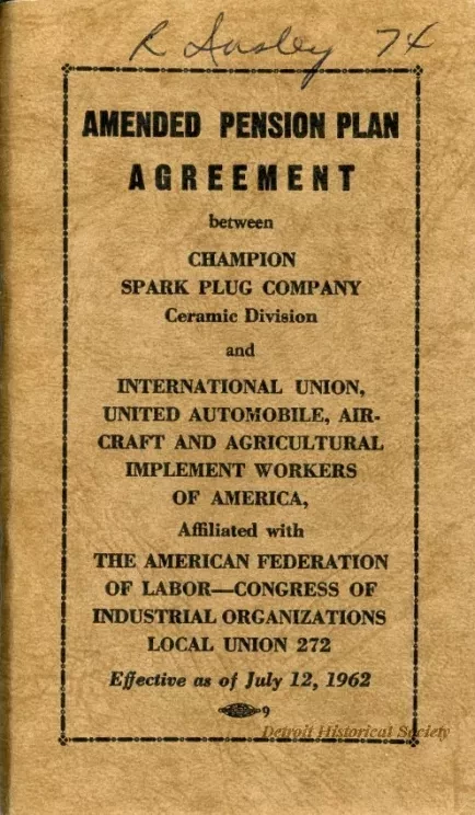 Agreement - Amended Pension Plan Agreement between Champion Spark Plug Company Ceramic Division and International Union, United Automobile, Aerospace and Agricultural Implement Workers of America, Affiliated with The American Federation of Labor - Congres