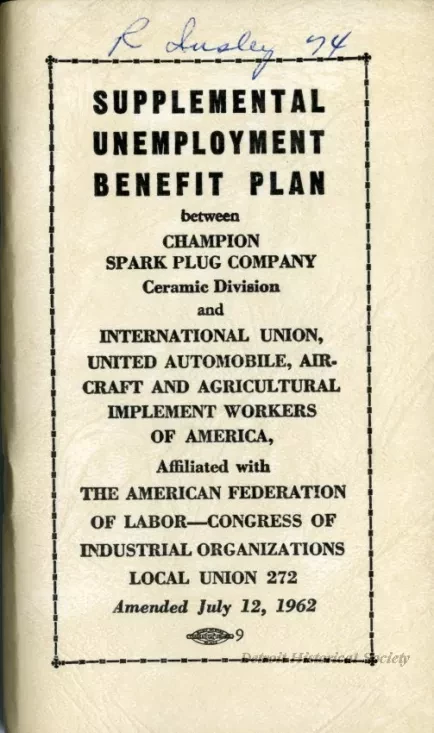 Agreement - Supplemental Unemployment Benefit Plan between Champion Spark Plug Company Ceramic Division and International Union, United Automobile, Aerospace and Agricultural Implement Workers of America, Affiliated with The American Federation of Labor -
